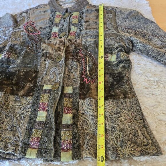 Urban Tribe Tapestry Jacket Women's Size Medium Boho Artsy Patch Jacquard Velour - Picture 8 of 11